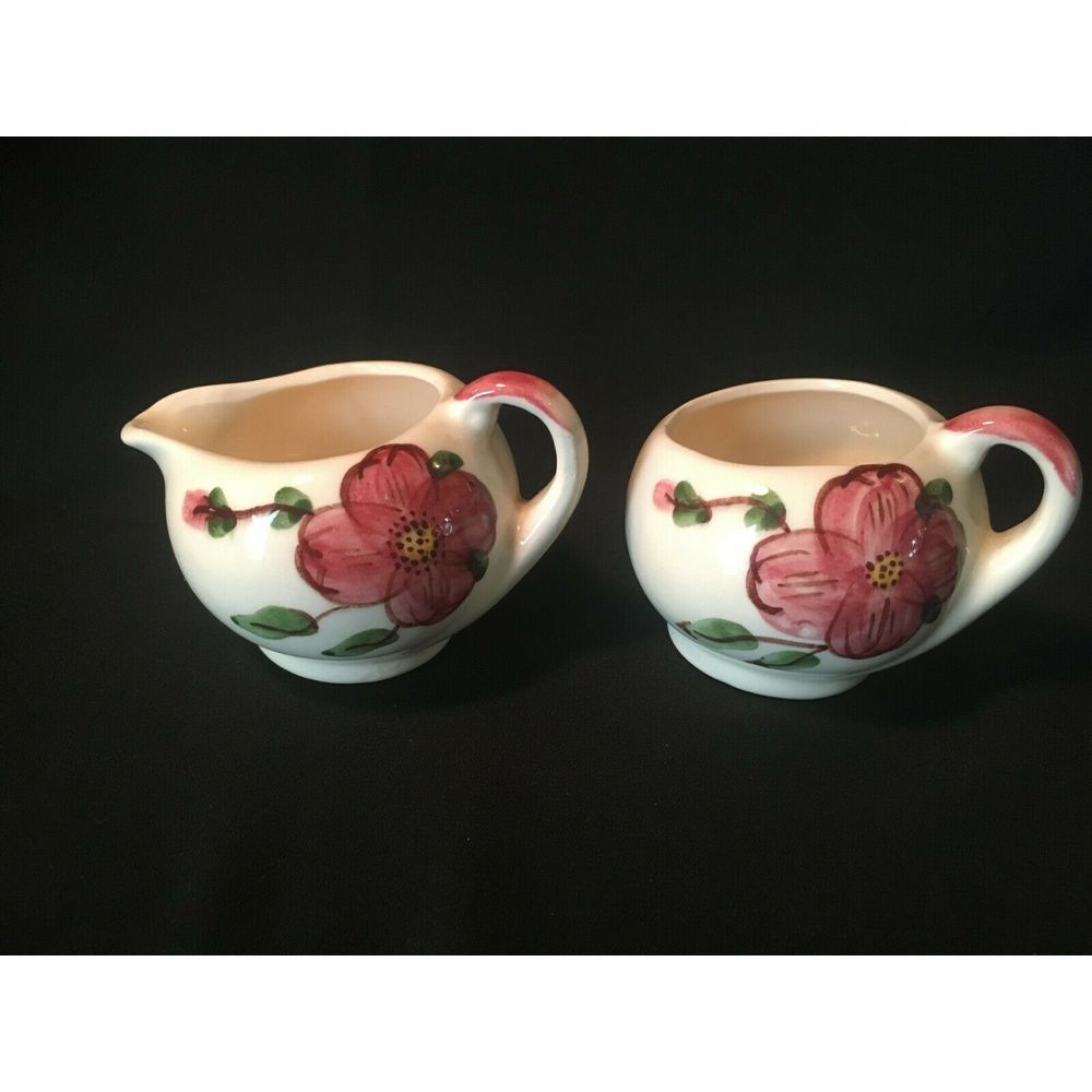 Stetson Style Red Flower Sugar Bowl n Creamer.